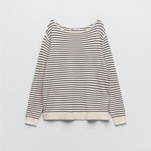 Women’s boatneck fluid knit Zara lightweight knit sweater burgundy/cream stripe